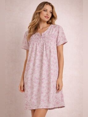 Carroll Reed Vintage pink floral nightgown size XL short sleeve Prairie dress